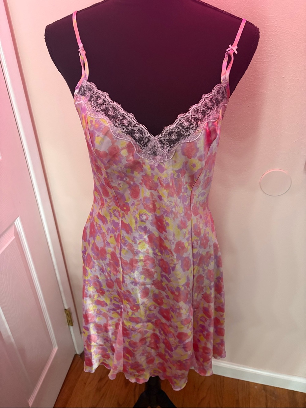 delicates Floral Lace-Trim Satin Slip Dress